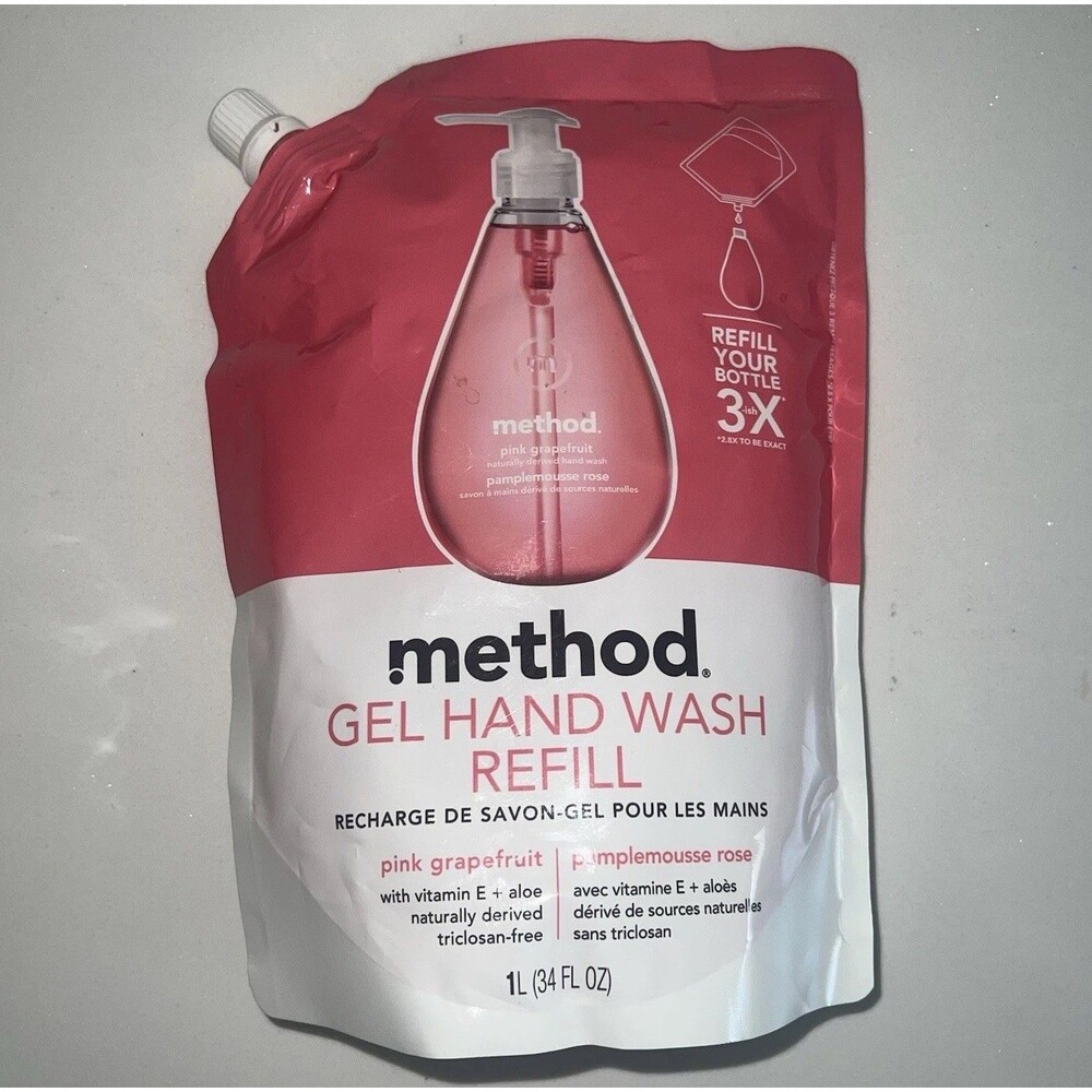Method Gel Hand Wash Soap Refill Bag Pink Grapefruit 1 Liter 34 FL OZ New